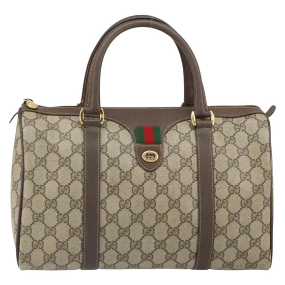 GUCCI GG Supreme Web Sherry Line Boston Bag PVC Beige Gold 40 02 007 Auth 164260