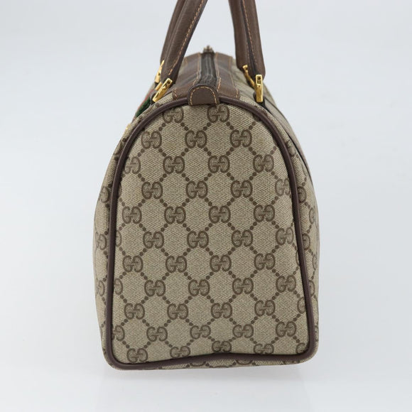 GUCCI GG Supreme Web Sherry Line Boston Bag PVC Beige Gold 40 02 007 Auth 164260