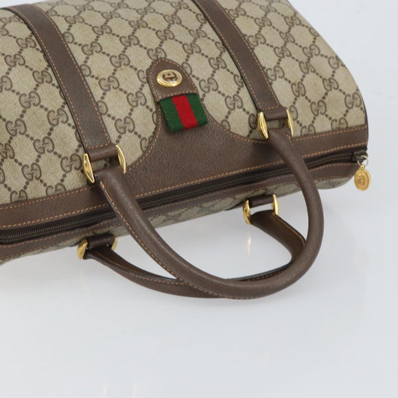 GUCCI GG Supreme Web Sherry Line Boston Bag PVC Beige Gold 40 02 007 Auth 164260