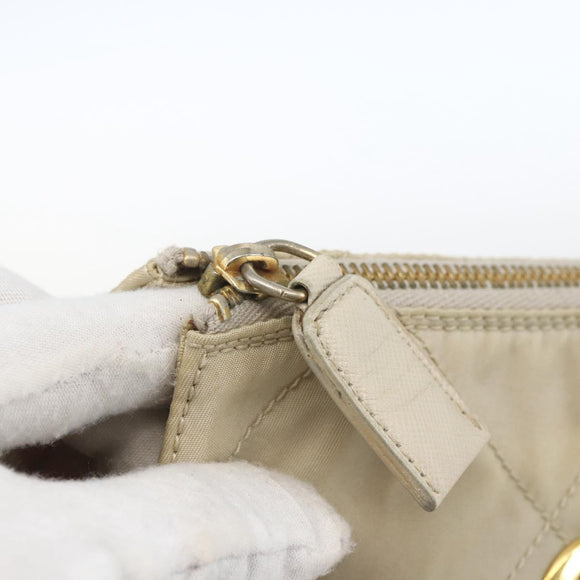 PRADA Chain Shoulder Bag Nylon Ivory Gold Auth 164262