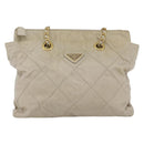 PRADA Chain Shoulder Bag Nylon Ivory Gold Auth 164262-13