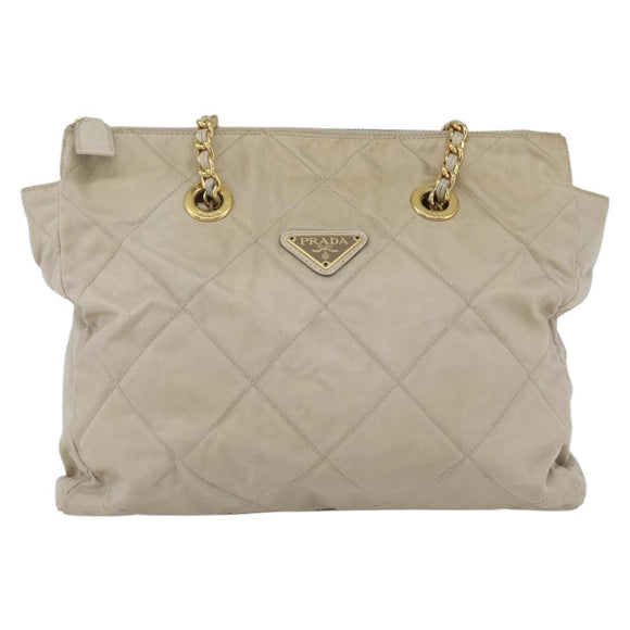 PRADA Chain Shoulder Bag Nylon Ivory Gold Auth 164262