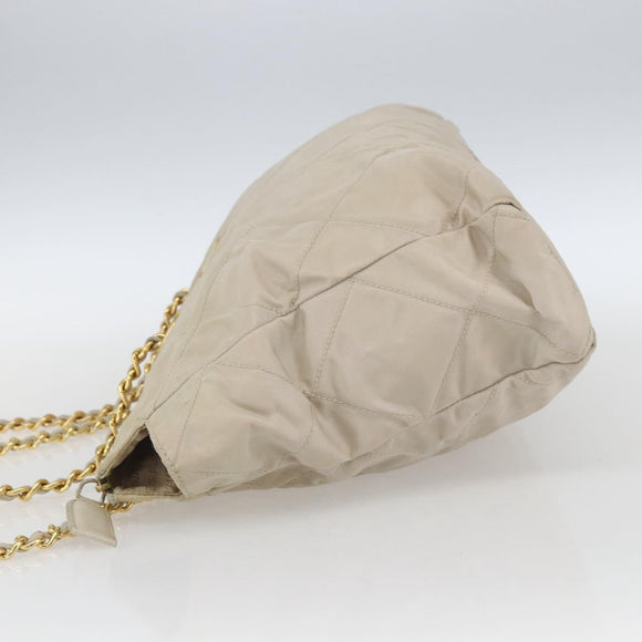 PRADA Chain Shoulder Bag Nylon Ivory Gold Auth 164262