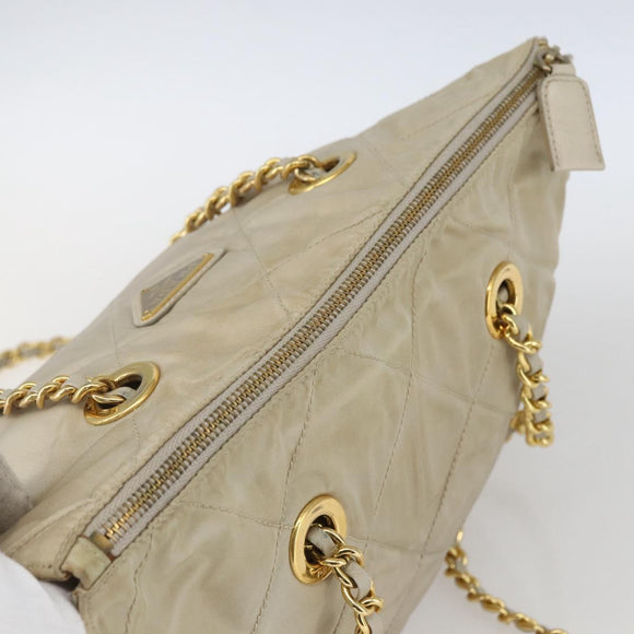 PRADA Chain Shoulder Bag Nylon Ivory Gold Auth 164262