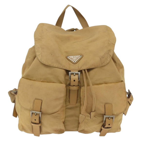 PRADA Backpack Nylon Beige Silver Auth 164263