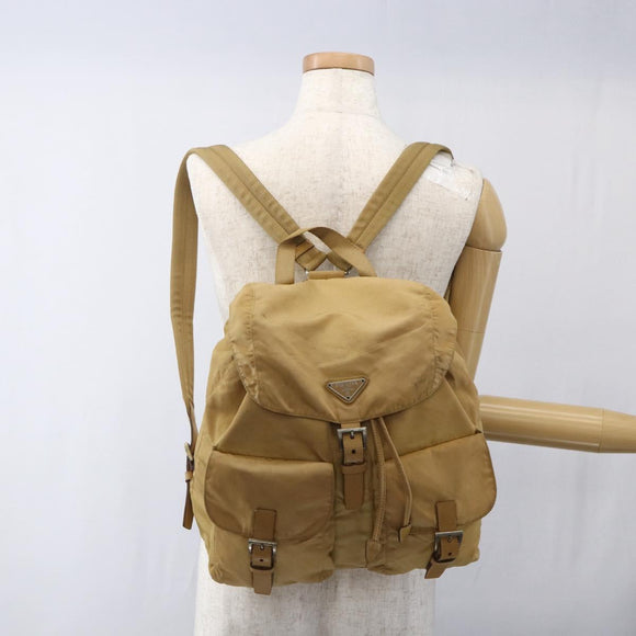 PRADA Backpack Nylon Beige Silver Auth 164263