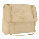 CHANEL Matelasse Chain Shoulder Bag Lamb Skin Ivory Gold CC Auth 164270-1