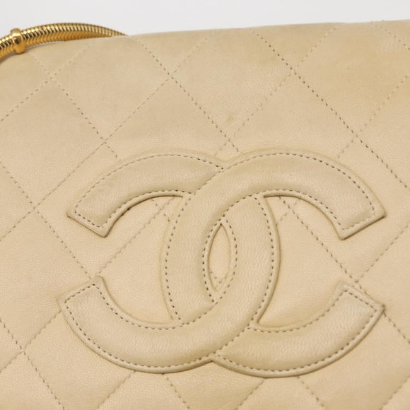 CHANEL Matelasse Chain Shoulder Bag Lamb Skin Ivory Gold CC Auth 164270