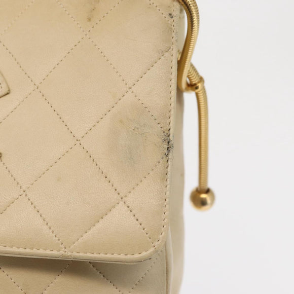 CHANEL Matelasse Chain Shoulder Bag Lamb Skin Ivory Gold CC Auth 164270