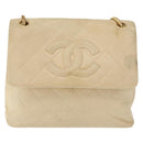 CHANEL Matelasse Chain Shoulder Bag Lamb Skin Ivory Gold CC Auth 164270-2