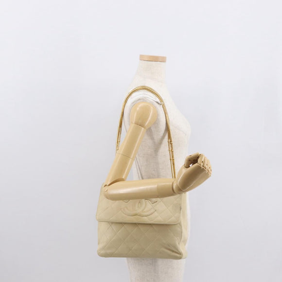 CHANEL Matelasse Chain Shoulder Bag Lamb Skin Ivory Gold CC Auth 164270
