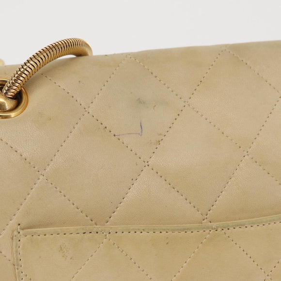 CHANEL Matelasse Chain Shoulder Bag Lamb Skin Ivory Gold CC Auth 164270