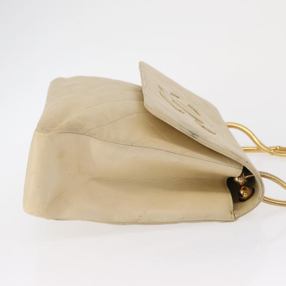 CHANEL Matelasse Chain Shoulder Bag Lamb Skin Ivory Gold CC Auth 164270