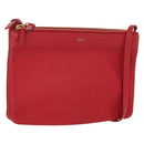 CELINE Trio Shoulder Bag Leather Red Gold Auth 164272-1