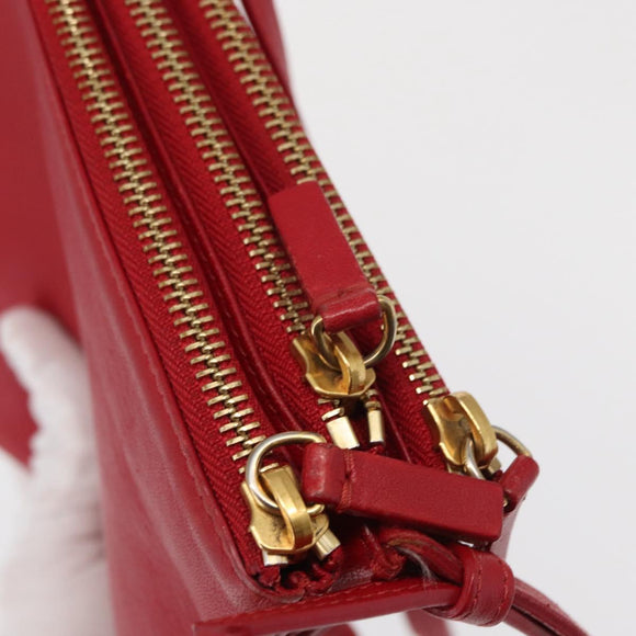CELINE Trio Shoulder Bag Leather Red Gold Auth 164272
