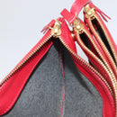 CELINE Trio Shoulder Bag Leather Red Gold Auth 164272-19