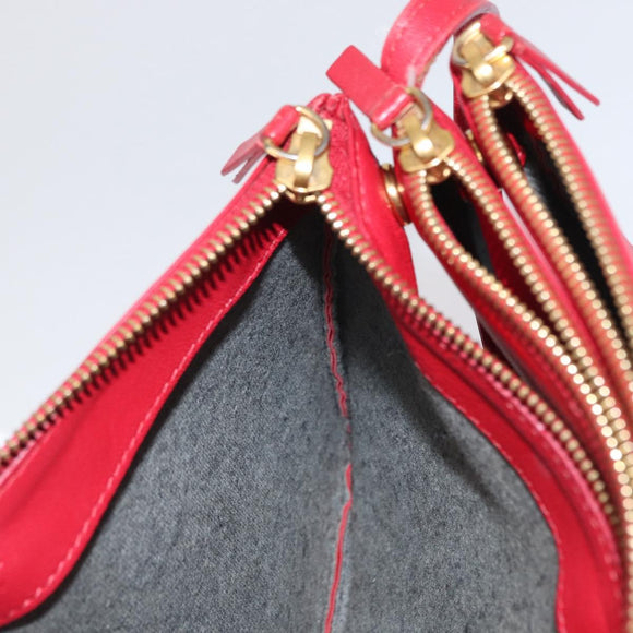 CELINE Trio Shoulder Bag Leather Red Gold Auth 164272