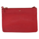 CELINE Trio Shoulder Bag Leather Red Gold Auth 164272-13