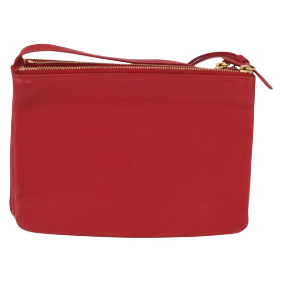 CELINE Trio Shoulder Bag Leather Red Gold Auth 164272