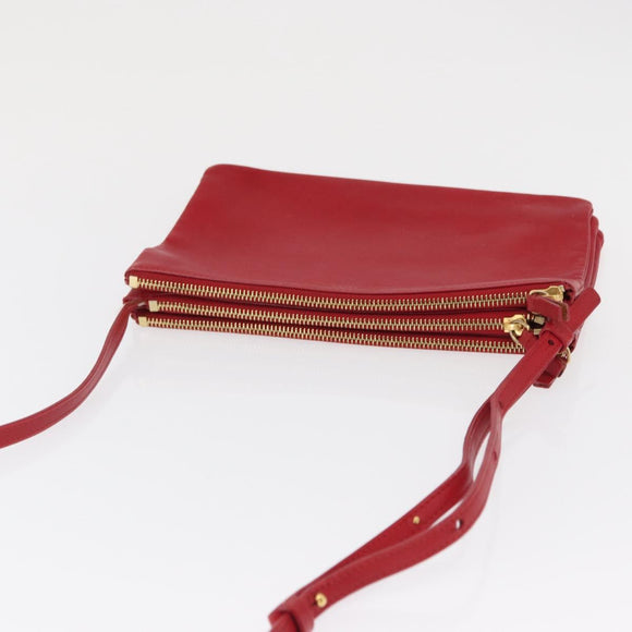 CELINE Trio Shoulder Bag Leather Red Gold Auth 164272