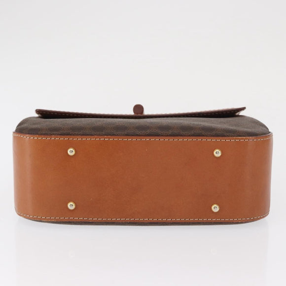 CELINE Macadam Canvas Hand Bag PVC Leather Brown Gold Auth 164277