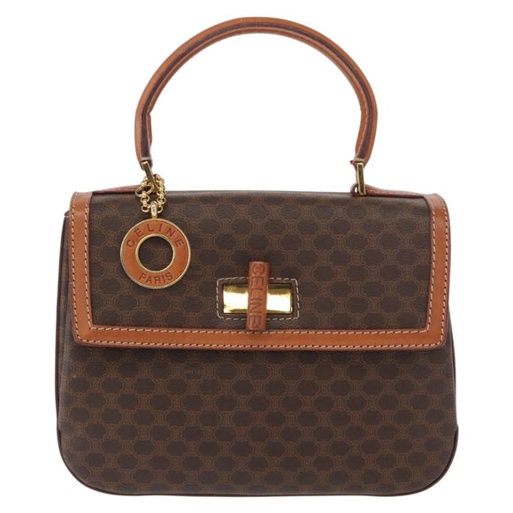 CELINE Macadam Canvas Hand Bag PVC Leather Brown Gold Auth 164277
