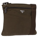 PRADA Shoulder Bag Nylon Khaki Silver Auth 164284-1