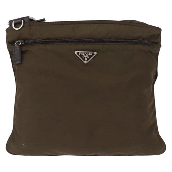 PRADA Shoulder Bag Nylon Khaki Silver Auth 164284