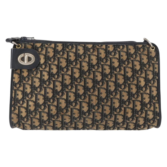 Christian Dior Trotter Canvas Shoulder Bag Navy Gold Auth 164287