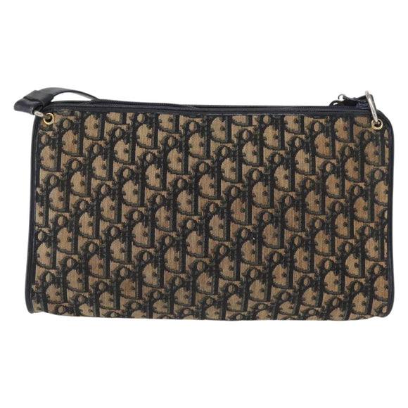 Christian Dior Trotter Canvas Shoulder Bag Navy Gold Auth 164287