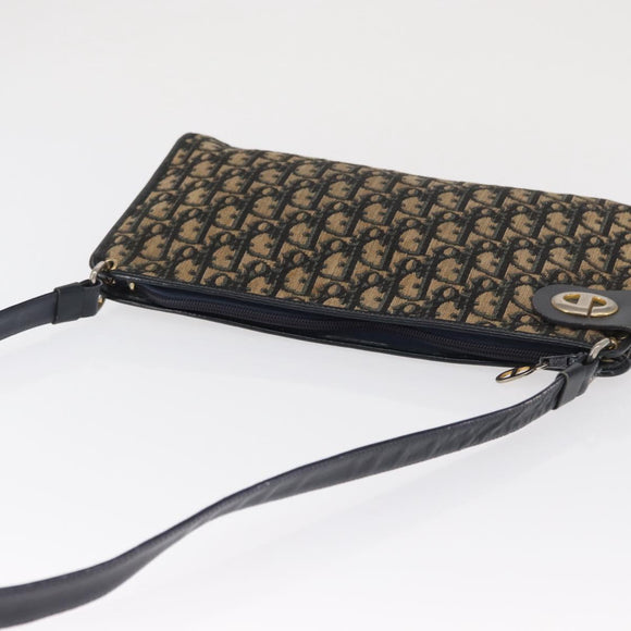 Christian Dior Trotter Canvas Shoulder Bag Navy Gold Auth 164287