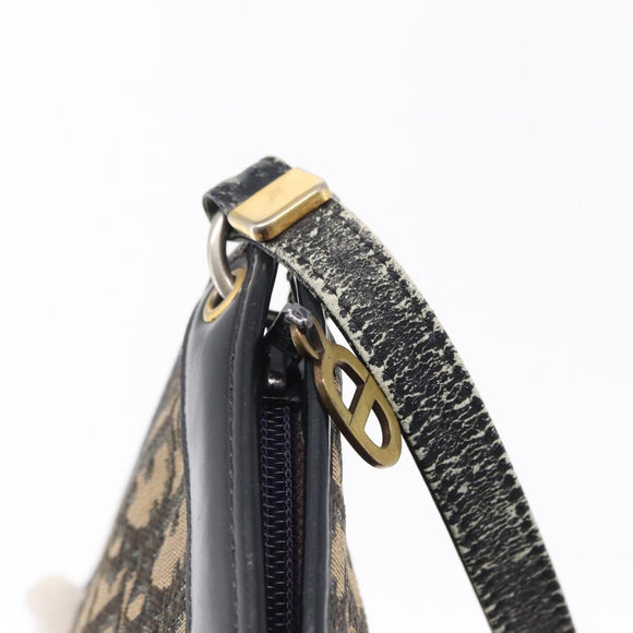 Christian Dior Trotter Canvas Shoulder Bag Navy Gold Auth 164288