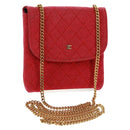CHANEL Mini Matelasse Chain Pouch Cotton Red Gold CC Auth 164298V-1