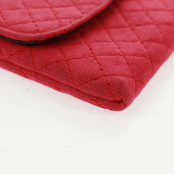 CHANEL Mini Matelasse Chain Pouch Cotton Red Gold CC Auth 164298V