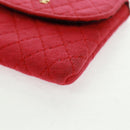 CHANEL Mini Matelasse Chain Pouch Cotton Red Gold CC Auth 164298V-16