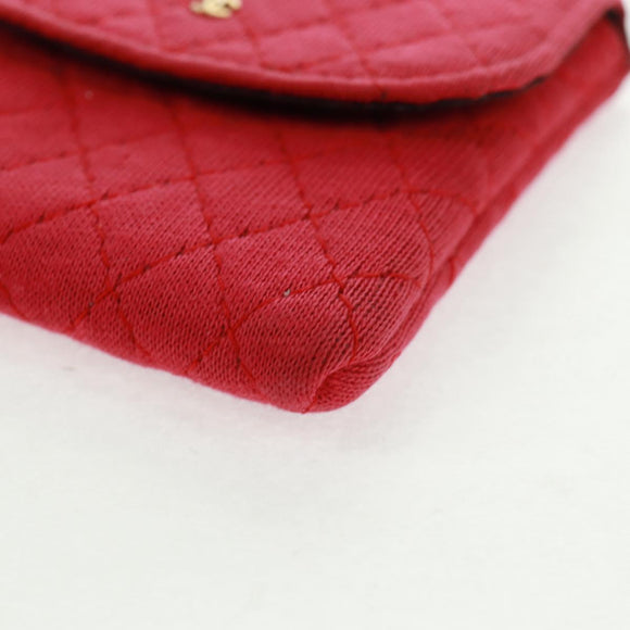 CHANEL Mini Matelassé Chain Pouch Baumwolle Rot Gold CC Auth 164298V