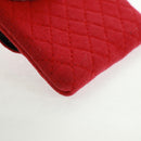 CHANEL Mini Matelassé Chain Pouch Baumwolle Rot Gold CC Auth 164298V-17