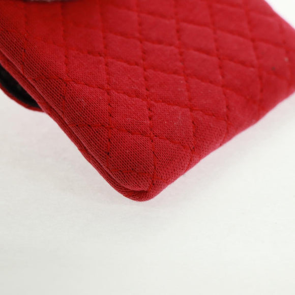 CHANEL Mini Matelassé Chain Pouch Baumwolle Rot Gold CC Auth 164298V