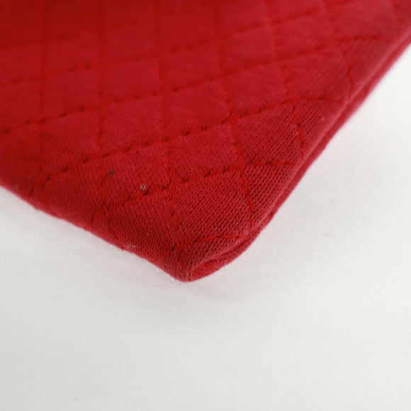 CHANEL Mini Matelasse Chain Pouch Cotton Red Gold CC Auth 164298V