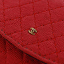 CHANEL Mini Matelasse Chain Pouch Cotton Red Gold CC Auth 164298V-19