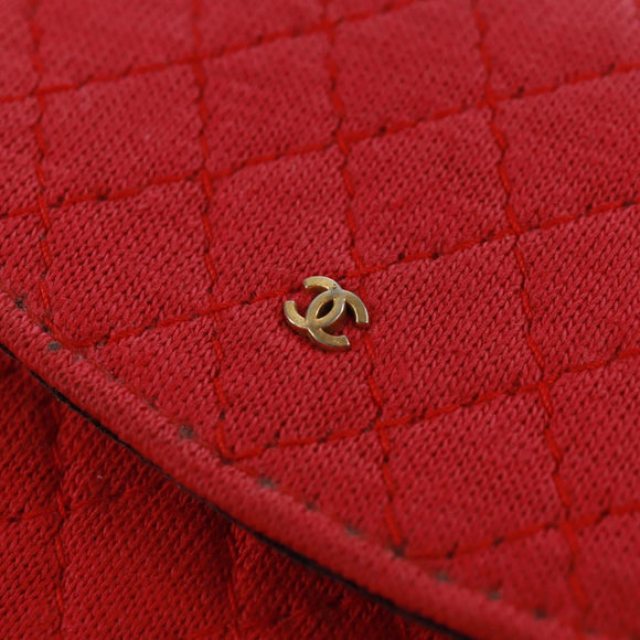 CHANEL Mini Matelassé Chain Pouch Baumwolle Rot Gold CC Auth 164298V