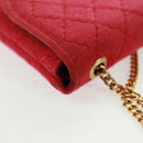 CHANEL Mini Matelassé Chain Pouch Baumwolle Rot Gold CC Auth 164298V-8