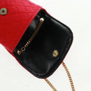 CHANEL Mini Matelassé Chain Pouch Baumwolle Rot Gold CC Auth 164298V-9