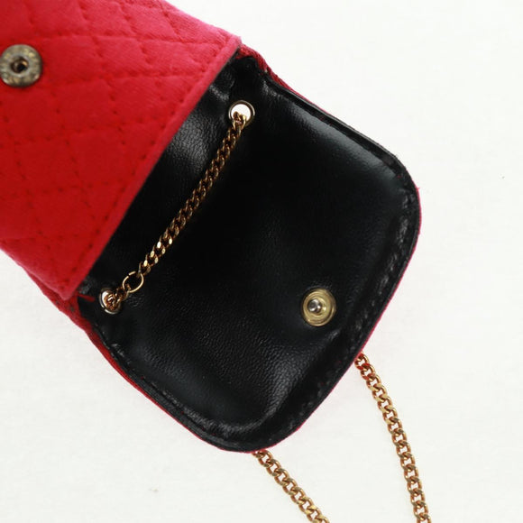 CHANEL Mini Matelassé Chain Pouch Baumwolle Rot Gold CC Auth 164298V