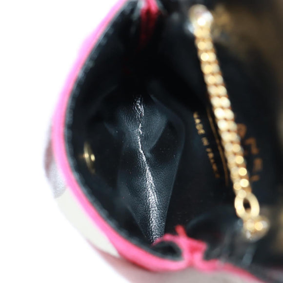 CHANEL Mini Matelassé Chain Pouch Baumwolle Rot Gold CC Auth 164298V