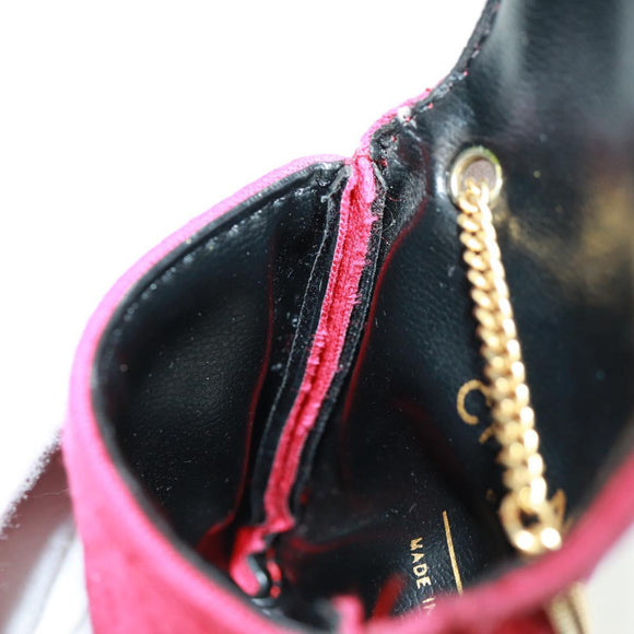 CHANEL Mini Matelassé Chain Pouch Baumwolle Rot Gold CC Auth 164298V