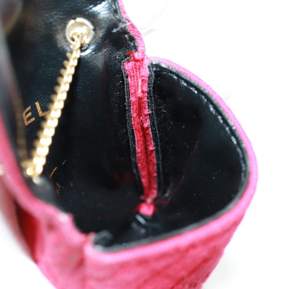 CHANEL Mini Matelassé Chain Pouch Baumwolle Rot Gold CC Auth 164298V