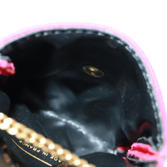 CHANEL Mini Matelassé Chain Pouch Baumwolle Rot Gold CC Auth 164298V