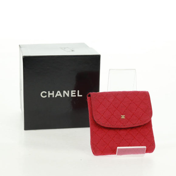 CHANEL Mini Matelassé Chain Pouch Baumwolle Rot Gold CC Auth 164298V