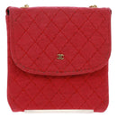 CHANEL Mini Matelassé Chain Pouch Baumwolle Rot Gold CC Auth 164298V-13